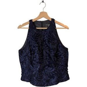 Carmen Marc Valvo Navy Embroidered Top